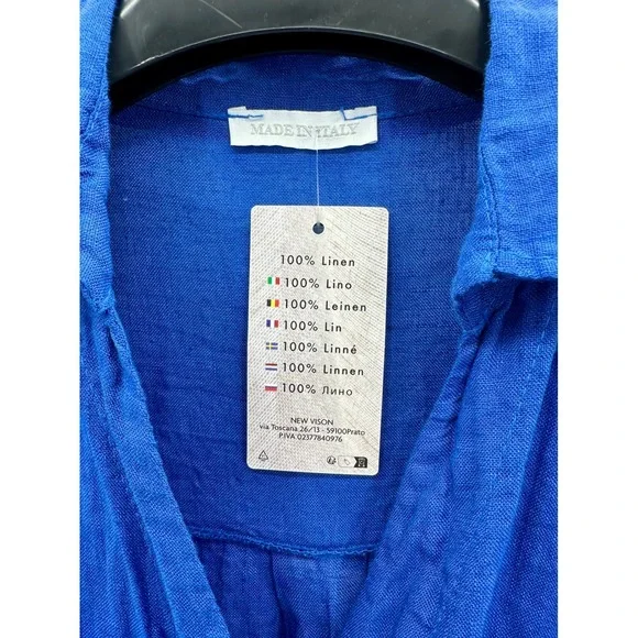 NWT Womens L 100% Linen Oversized Shirt Cobalt Blue Lagenlook Artsy Minimalist - Picture 3 of 14